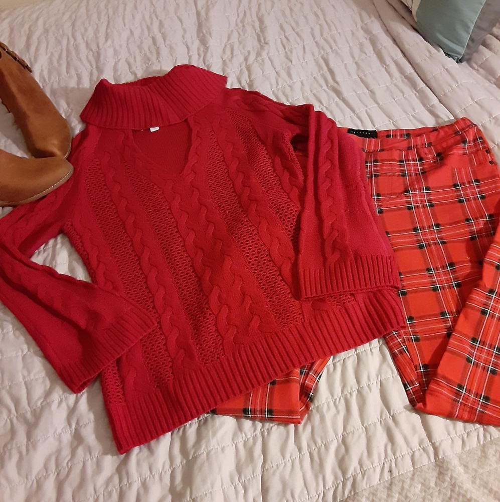 Red turtleneck sweater